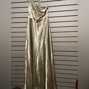 Birdie Gray Prom Dress Formal Wedding Gold Elegant‎ Size Medium 34 Bust Slit